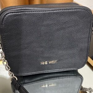 Nine West Black Pebble Grain Mini Crossbody with Silver Chain Accent